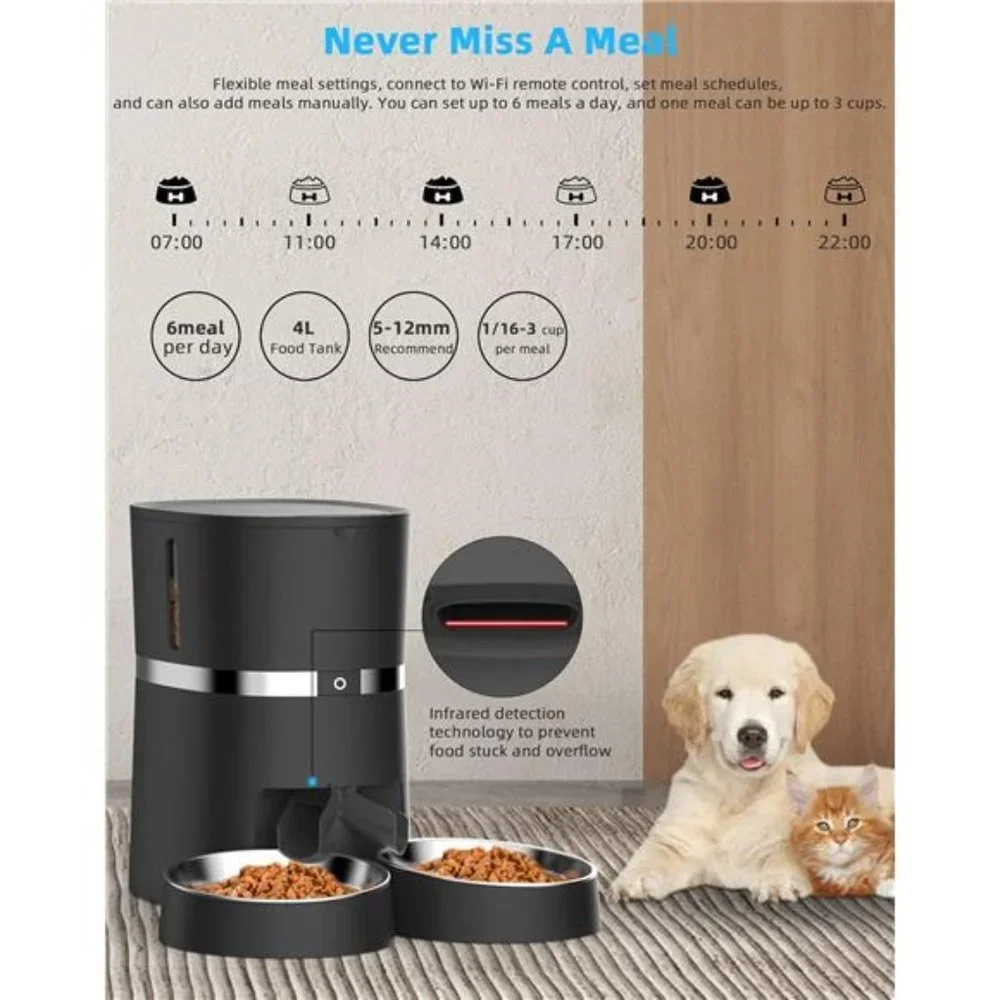 Smart Cat Feeder,WellToBe Automatic CatFeeder WiFi Enable Pet Dog Food Dispenser